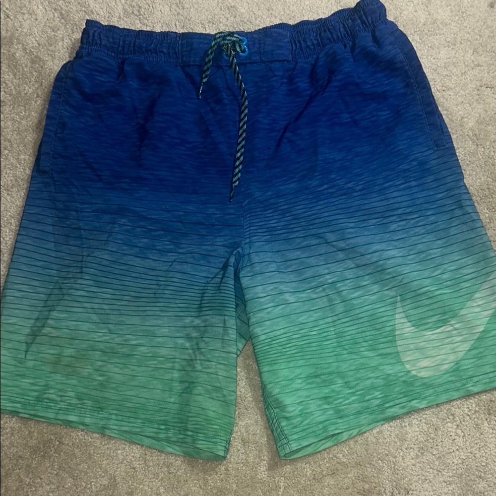 Nike Athletic Shorts Blue and Green Gradient Design